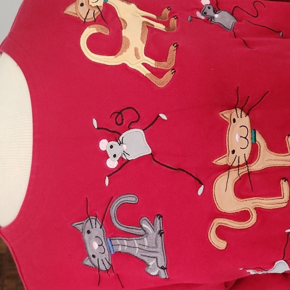 Bechamel Petites size PL cats and mice themed pullover long sleeve shirt red - Picture 1 of 15